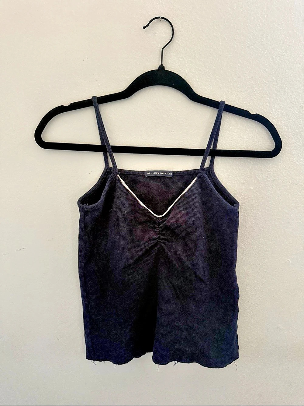 Brandy Melville Waffle Knit Camisole Tank Black Ruched